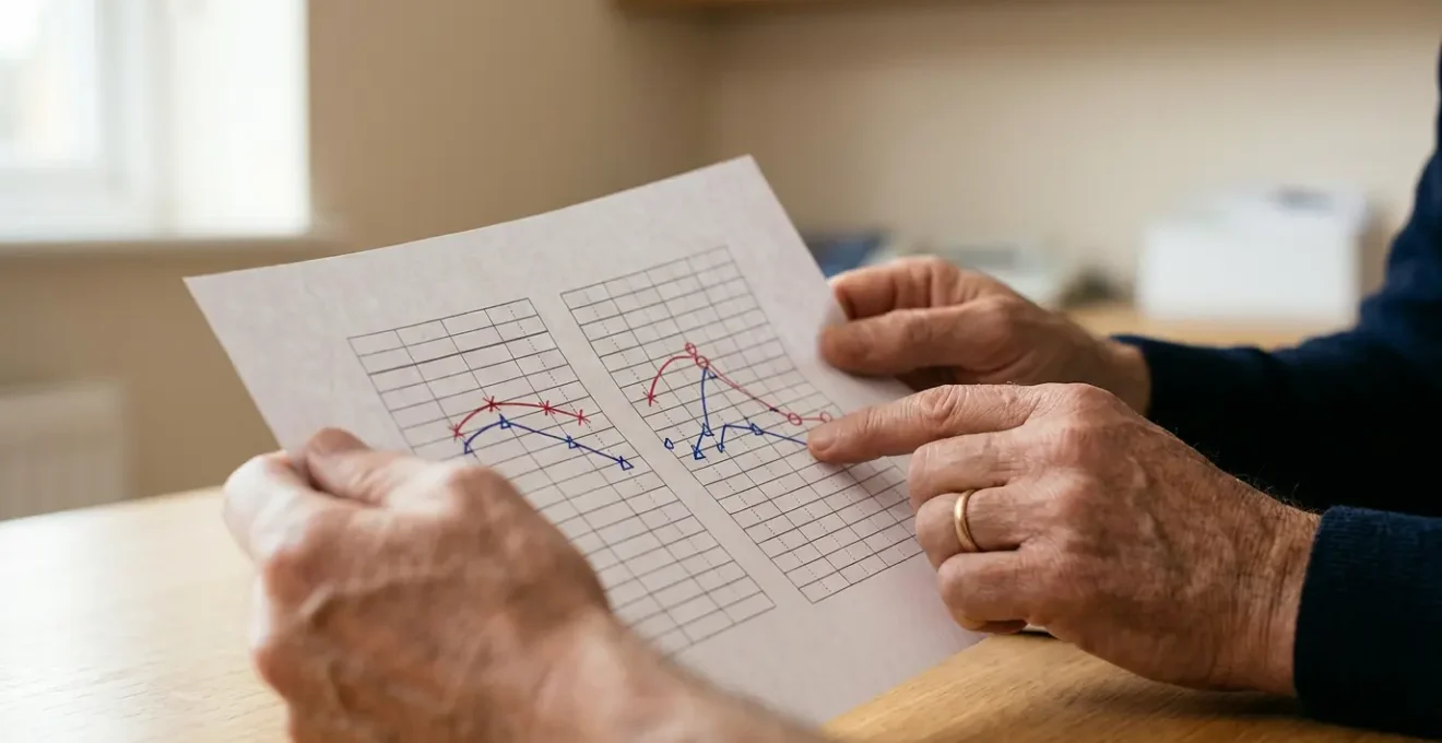 Gros plan d'un audiogramme médical avec courbes et symboles sur bureau professionnel