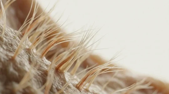 Gros plan sur des structures biologiques microscopiques évoquant la fragilité et la complexité de l'oreille interne