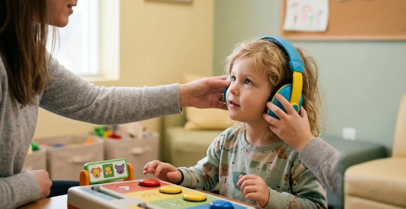 Environnement médical pédiatrique chaleureux avec équipement d'audiométrie infantile