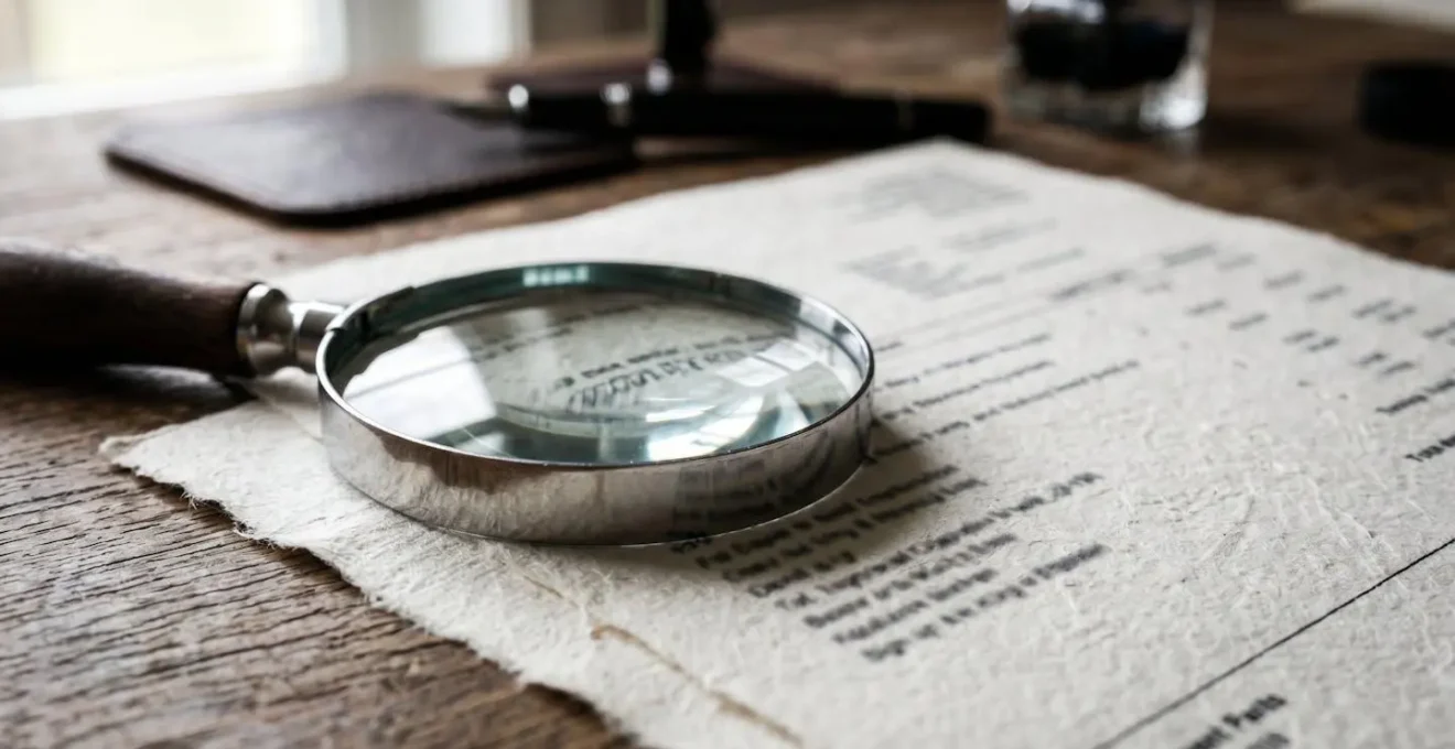 Gros plan sur un document de devis normalisé avec loupe révélant les détails importants