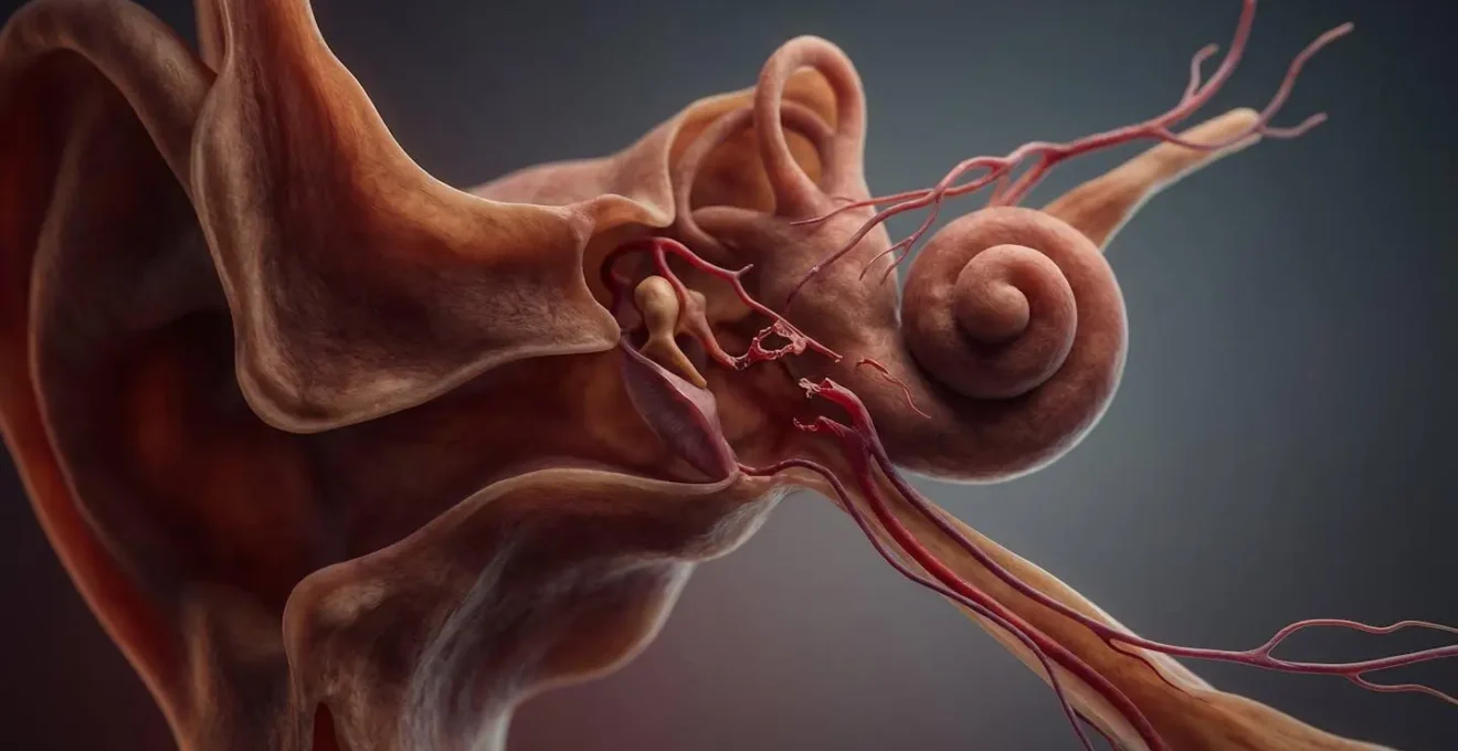 Représentation symbolique de la circulation sanguine et des vaisseaux affectés par le diabète dans l'oreille interne