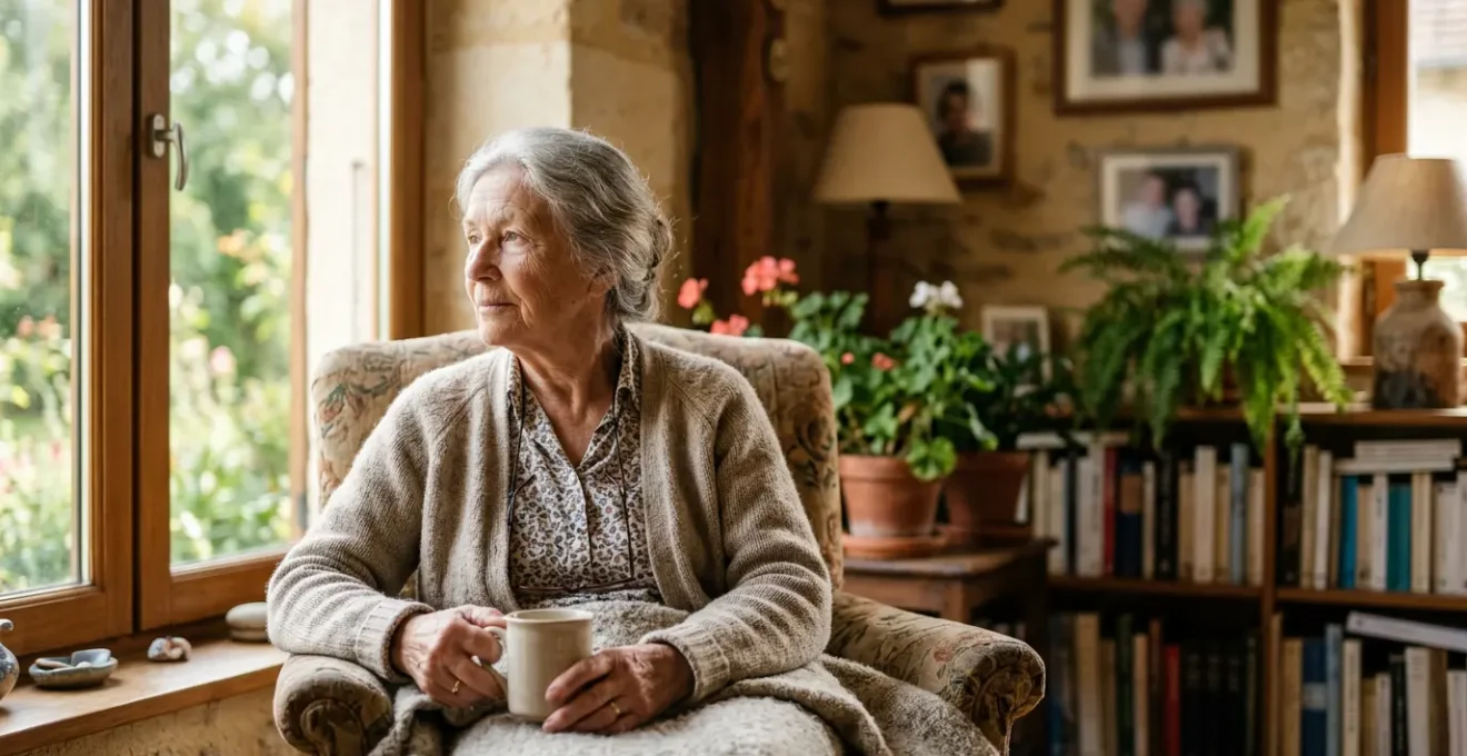 Personne senior sereine à domicile, illustrant l'importance de l'audition pour le maintien à domicile