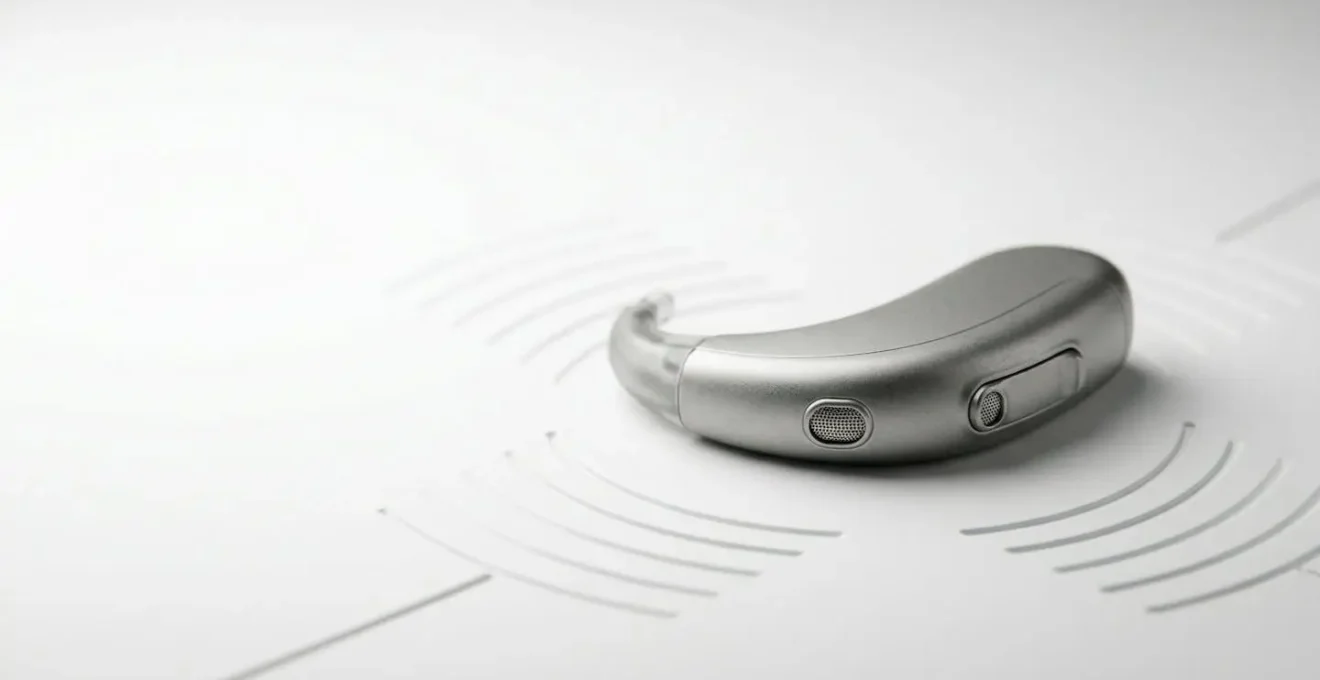 Visualisation conceptuelle de la technologie de focalisation sonore dans les aides auditives modernes