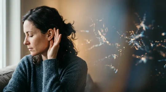 Illustration conceptuelle du trouble du traitement auditif montrant la dissociation entre la perception auditive et le traitement cérébral