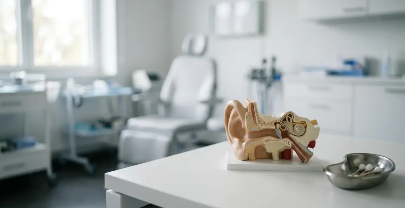 Illustration médicale montrant l'anatomie de l'oreille avec le tympan