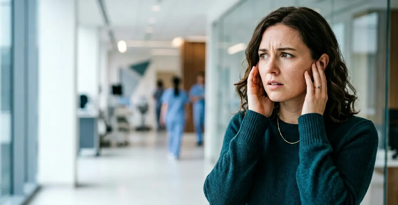 Personne avec douleur auditive dans un environnement médical urgent nécessitant traitement rapide